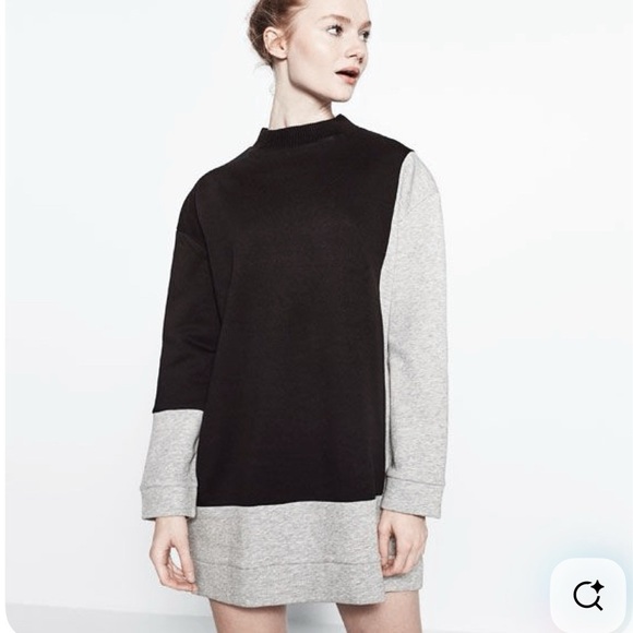 Zara Dresses & Skirts - Zara Trafaluc Like New Sweatshirt Mini Dress in Colorblock Black and Grey Small